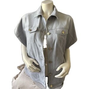 NWT‎ Chicos Trucker Cape Ruana Gray Pewter Suede Jacket Top S/M Button